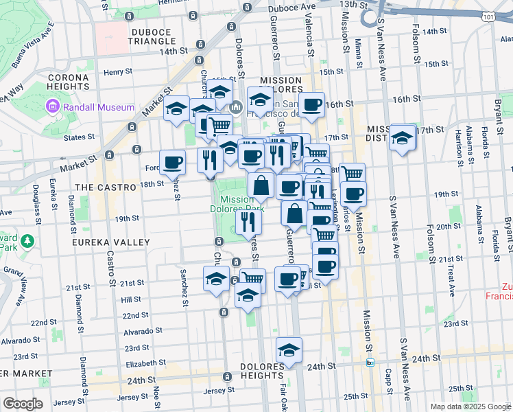 map of restaurants, bars, coffee shops, grocery stores, and more near in San Francisco