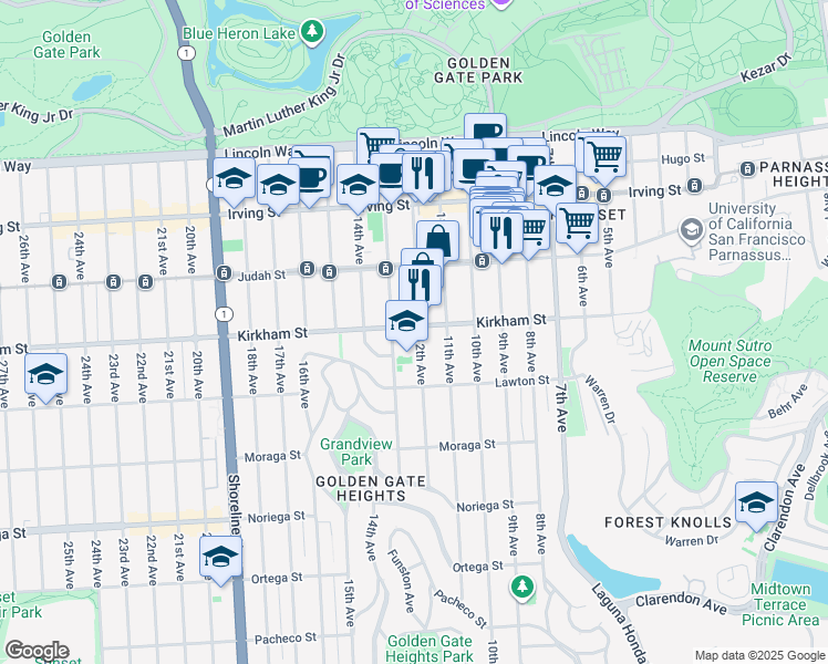 map of restaurants, bars, coffee shops, grocery stores, and more near 1534 12th Avenue in San Francisco
