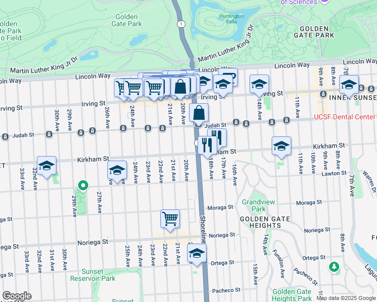 map of restaurants, bars, coffee shops, grocery stores, and more near 1514 20th Avenue in San Francisco