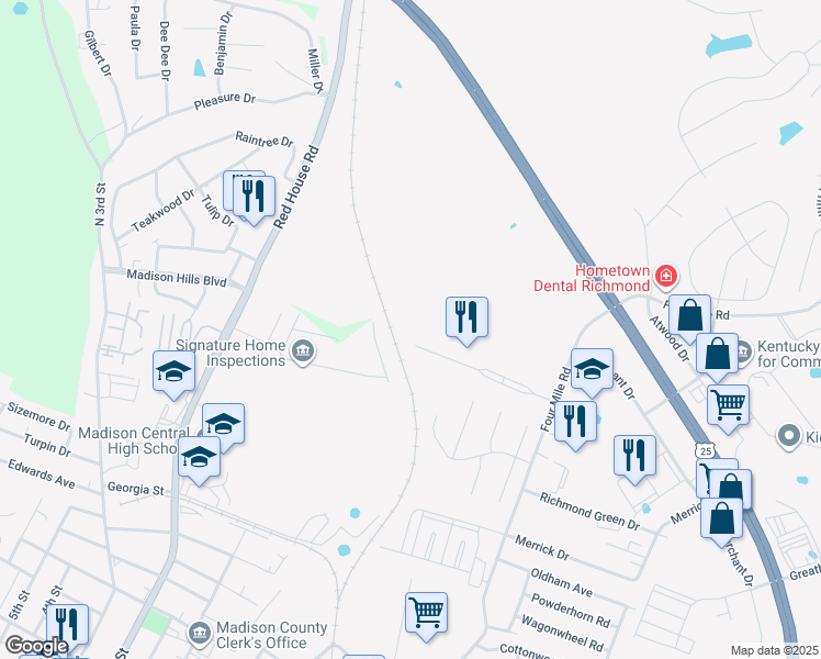 map of restaurants, bars, coffee shops, grocery stores, and more near 6080-6082 Lauren Lane in Richmond
