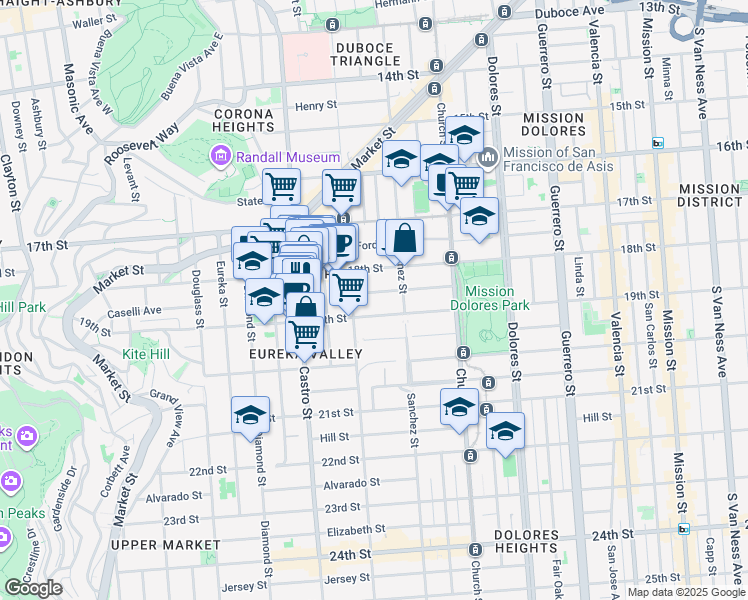 map of restaurants, bars, coffee shops, grocery stores, and more near 155 Hancock Street in San Francisco