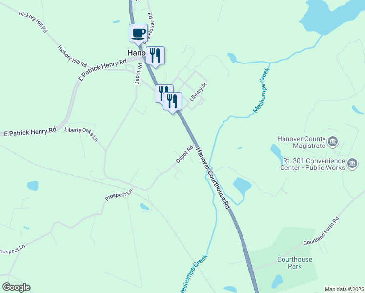 map of restaurants, bars, coffee shops, grocery stores, and more near 13148 Depot Road in Hanover
