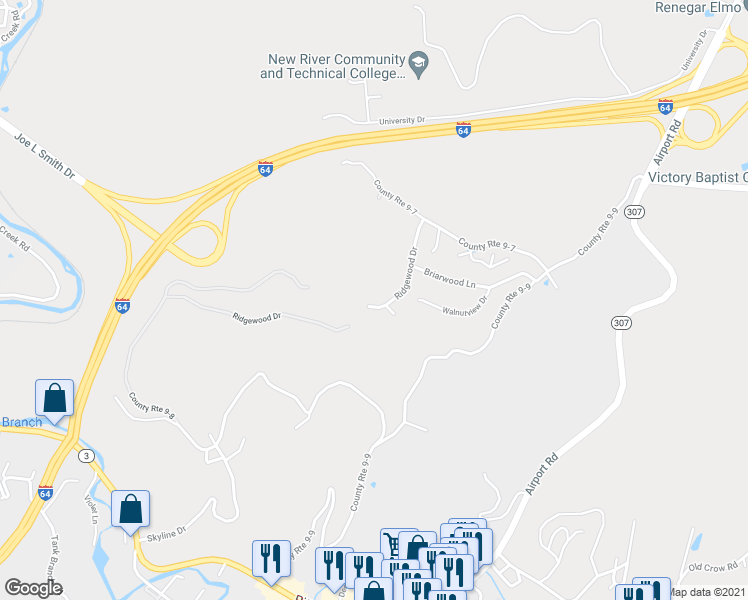 map of restaurants, bars, coffee shops, grocery stores, and more near 412 Ridgewood Drive in Beaver