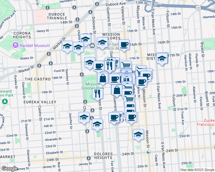 map of restaurants, bars, coffee shops, grocery stores, and more near in San Francisco