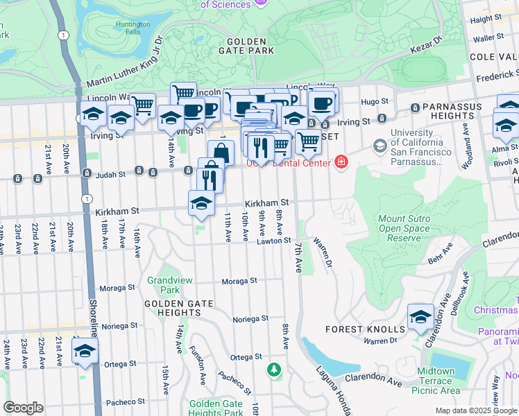 map of restaurants, bars, coffee shops, grocery stores, and more near 1538 9th Avenue in San Francisco