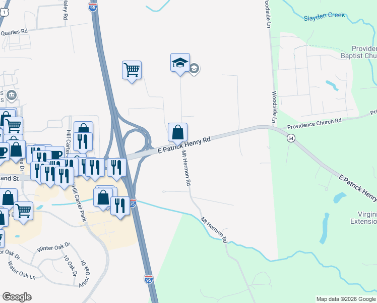 map of restaurants, bars, coffee shops, grocery stores, and more near 10267 East Patrick Henry Road in Ashland
