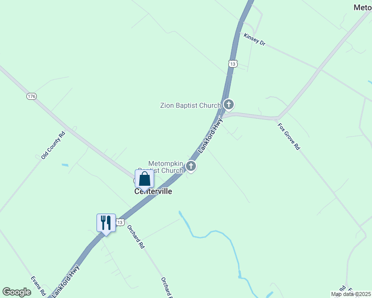 map of restaurants, bars, coffee shops, grocery stores, and more near 20328 Lankford Highway in Parksley