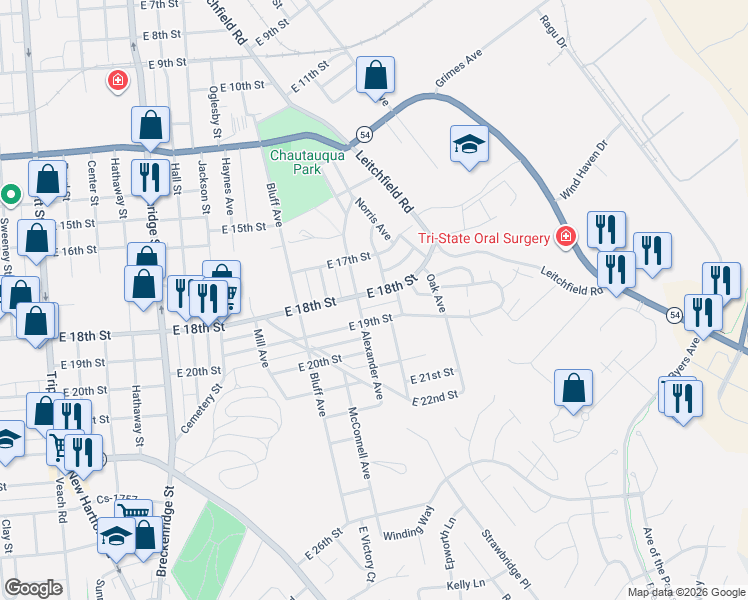 map of restaurants, bars, coffee shops, grocery stores, and more near 1819 East 19th Street in Owensboro
