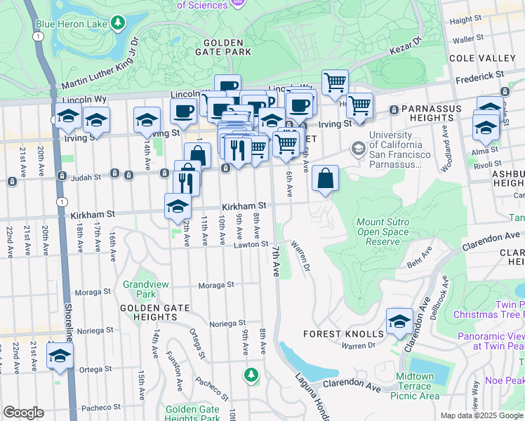 map of restaurants, bars, coffee shops, grocery stores, and more near 1540 8th Avenue in San Francisco