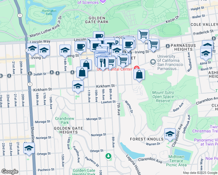 map of restaurants, bars, coffee shops, grocery stores, and more near 1501 8th Avenue in San Francisco