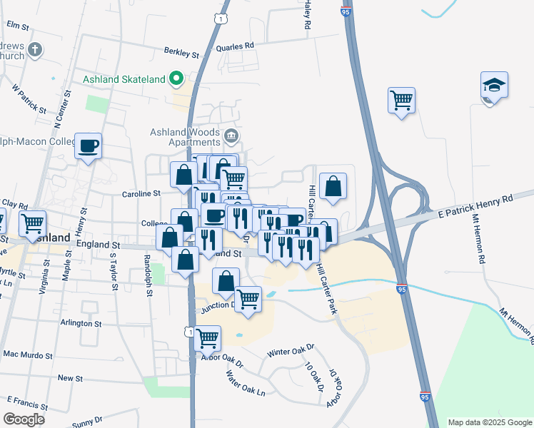 map of restaurants, bars, coffee shops, grocery stores, and more near 26 Trotter Mill Close in Ashland