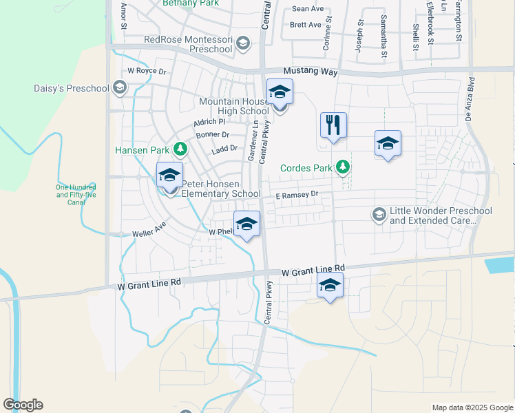 map of restaurants, bars, coffee shops, grocery stores, and more near 1440 S Hopper Ln in Mountain House
