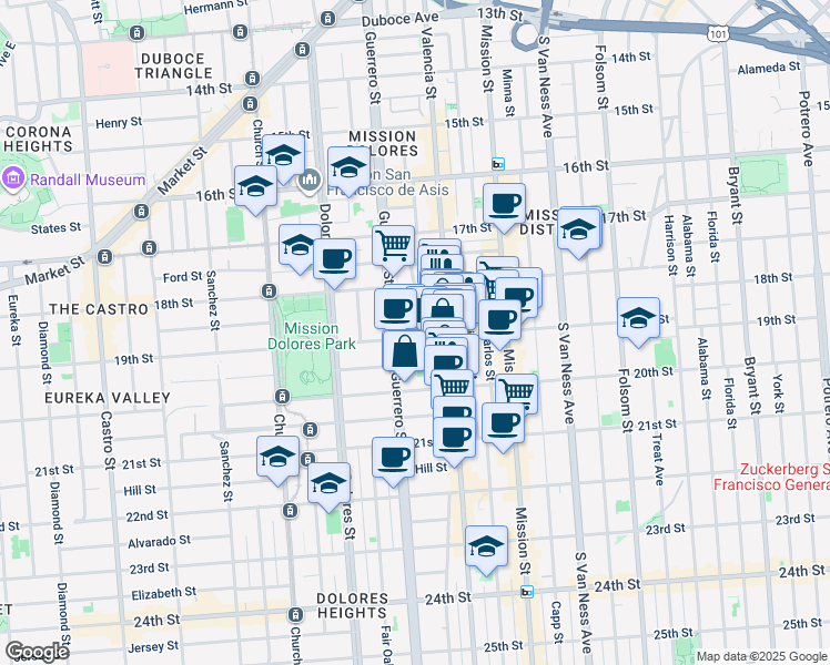 map of restaurants, bars, coffee shops, grocery stores, and more near in San Francisco