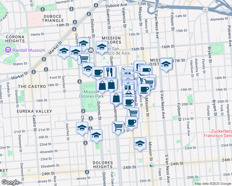map of restaurants, bars, coffee shops, grocery stores, and more near in San Francisco