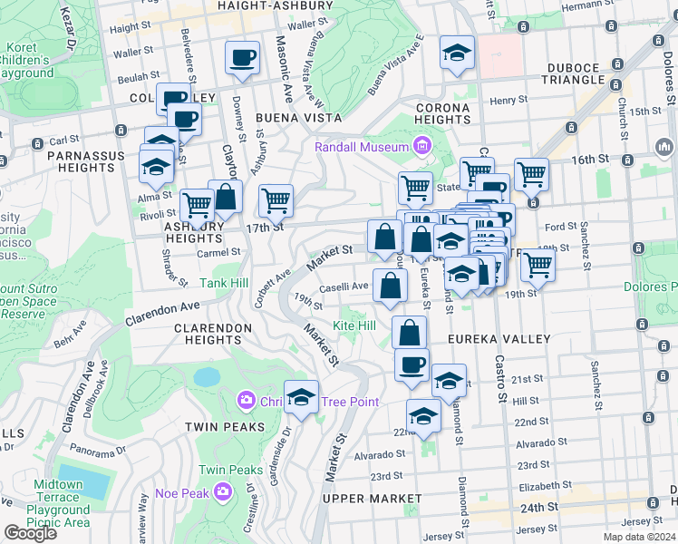 map of restaurants, bars, coffee shops, grocery stores, and more near in San Francisco