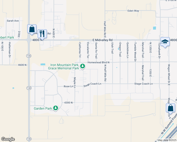 map of restaurants, bars, coffee shops, grocery stores, and more near 4555 High Noon Street in Cedar City