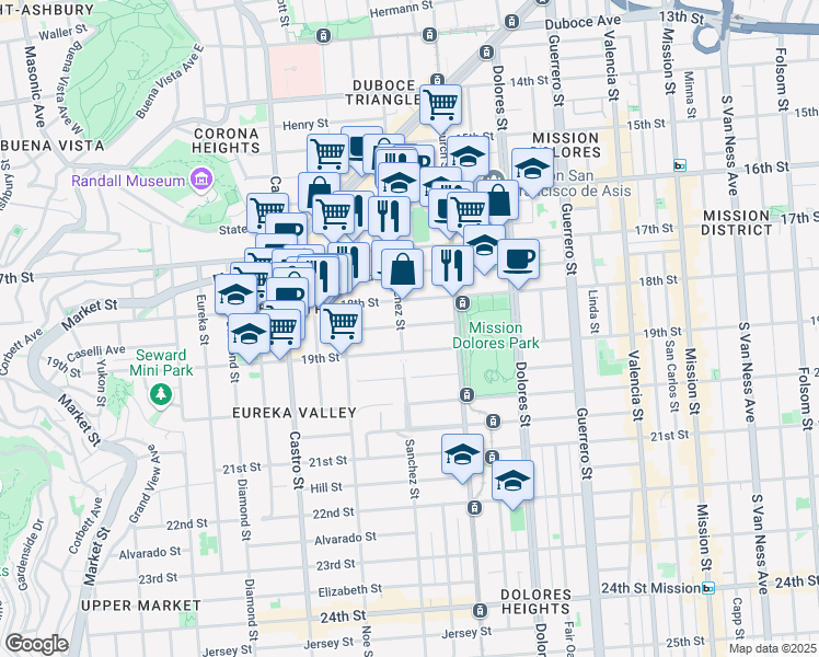 map of restaurants, bars, coffee shops, grocery stores, and more near in San Francisco