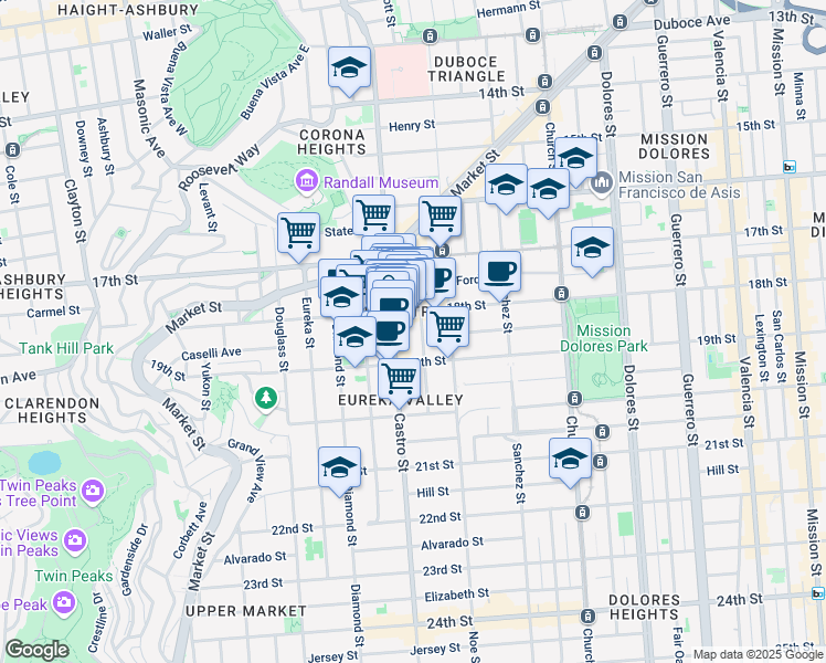 map of restaurants, bars, coffee shops, grocery stores, and more near in San Francisco