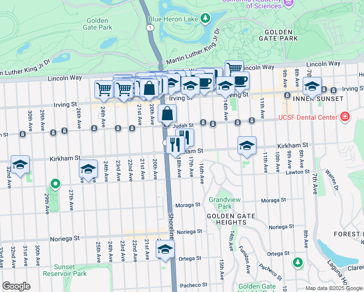 map of restaurants, bars, coffee shops, grocery stores, and more near 1445 17th Avenue in San Francisco