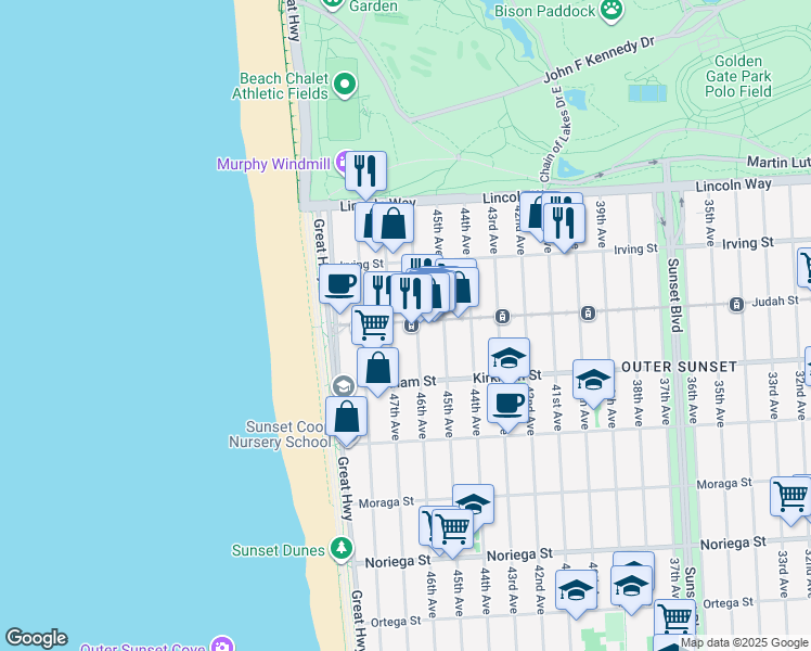 map of restaurants, bars, coffee shops, grocery stores, and more near in San Francisco