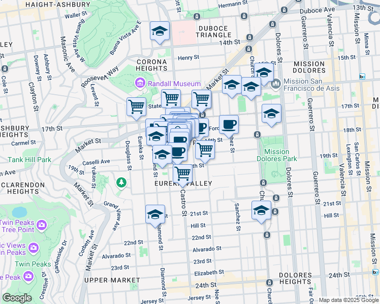 map of restaurants, bars, coffee shops, grocery stores, and more near in San Francisco