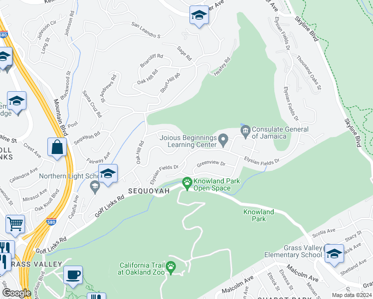 map of restaurants, bars, coffee shops, grocery stores, and more near 5 Elysian Place in Oakland