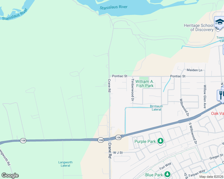 map of restaurants, bars, coffee shops, grocery stores, and more near 291 Crane Road in Oakdale