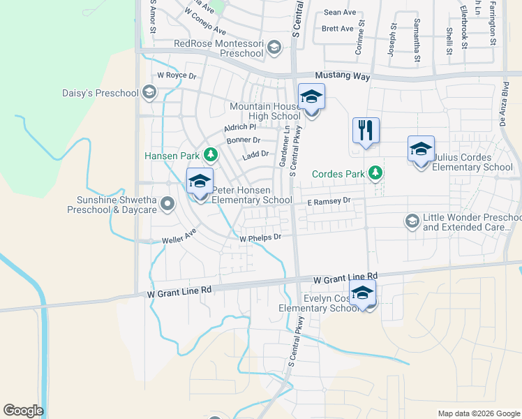 map of restaurants, bars, coffee shops, grocery stores, and more near 192 Stiles Lane in Tracy