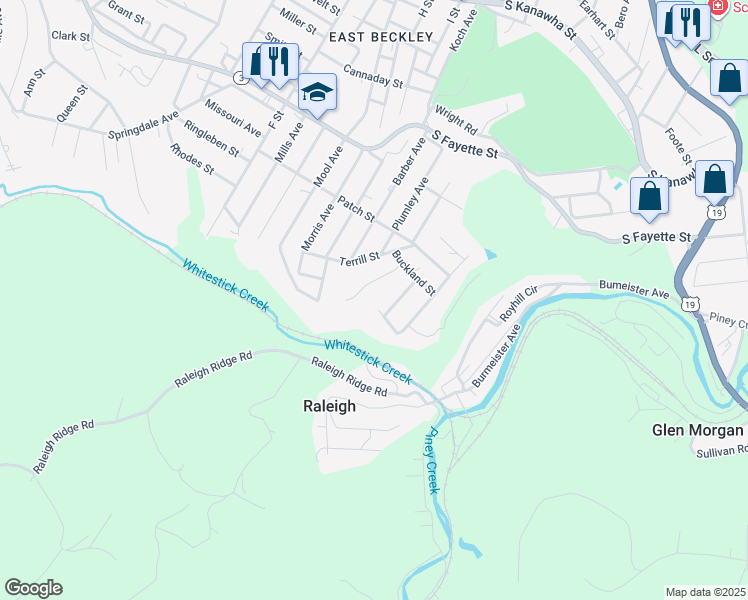 map of restaurants, bars, coffee shops, grocery stores, and more near 101 Ridgecrest Avenue in Beckley
