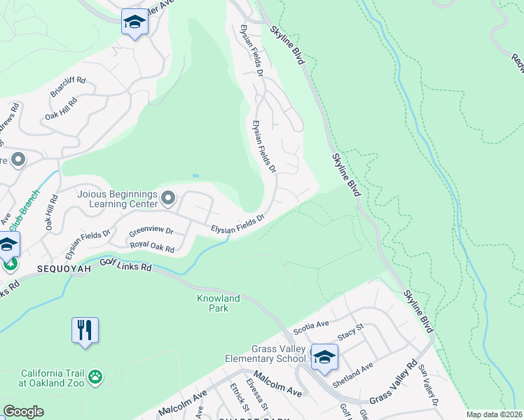 map of restaurants, bars, coffee shops, grocery stores, and more near 350 Elysian Fields Drive in Oakland