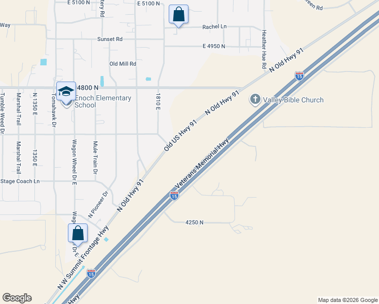 map of restaurants, bars, coffee shops, grocery stores, and more near 4601 North Highway 91 in Enoch