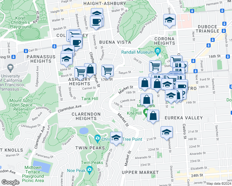 map of restaurants, bars, coffee shops, grocery stores, and more near 3092 Merritt Street in San Francisco