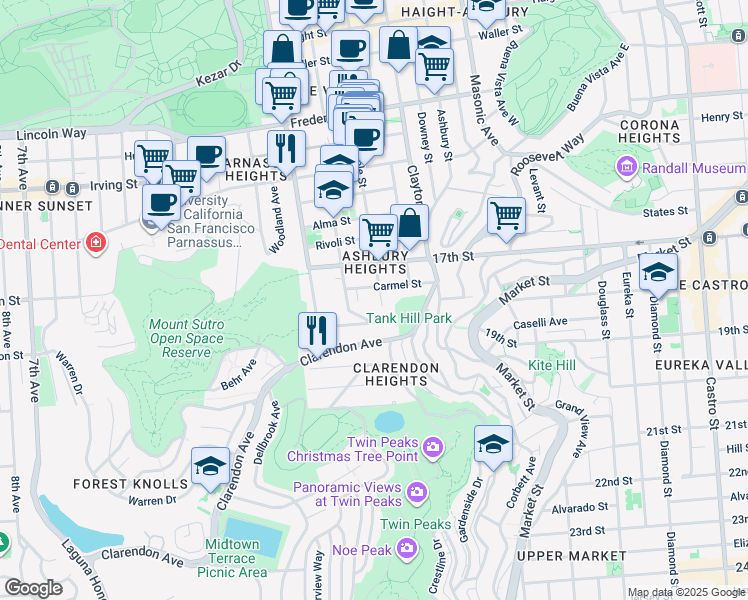 map of restaurants, bars, coffee shops, grocery stores, and more near in San Francisco