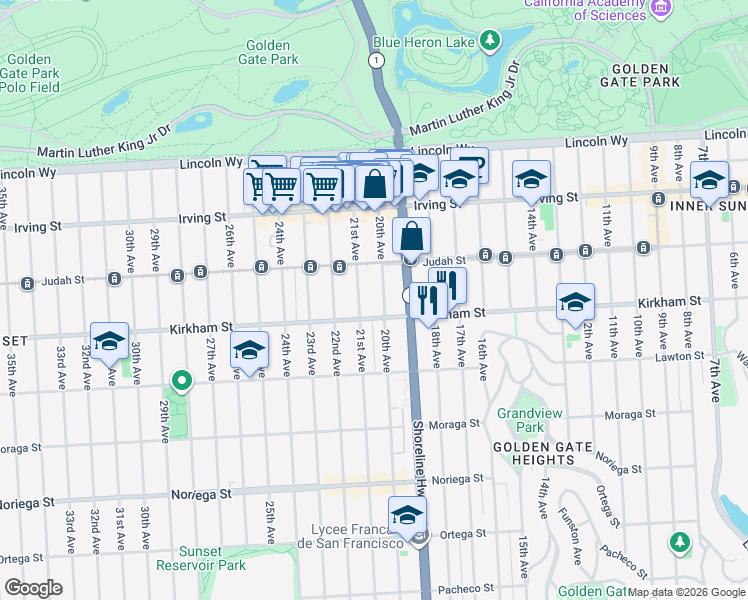 map of restaurants, bars, coffee shops, grocery stores, and more near in San Francisco