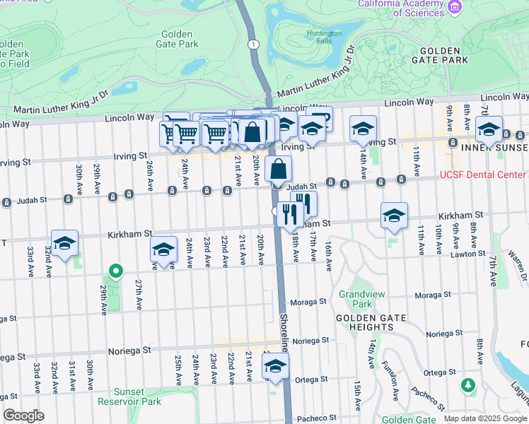 map of restaurants, bars, coffee shops, grocery stores, and more near 1462 20th Avenue in San Francisco