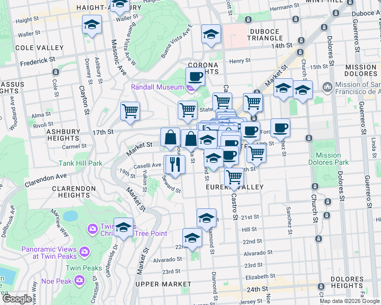 map of restaurants, bars, coffee shops, grocery stores, and more near in San Francisco