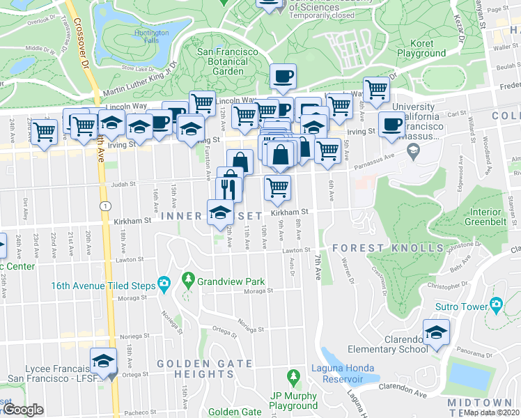 map of restaurants, bars, coffee shops, grocery stores, and more near in San Francisco