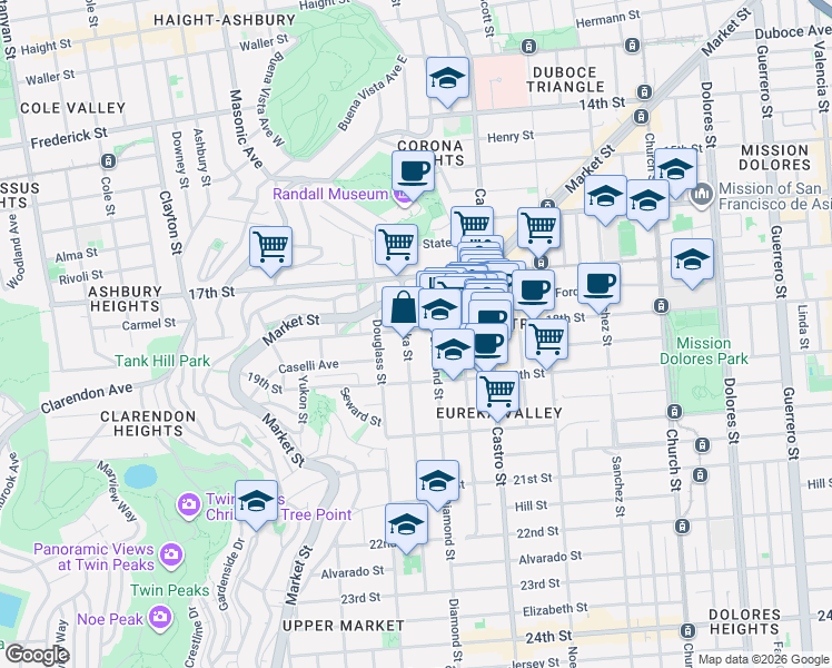 map of restaurants, bars, coffee shops, grocery stores, and more near in San Francisco