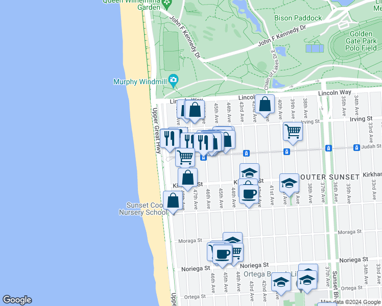 map of restaurants, bars, coffee shops, grocery stores, and more near in San Francisco