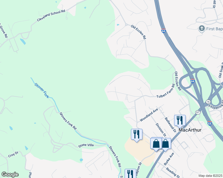 map of restaurants, bars, coffee shops, grocery stores, and more near 291 Haymarket Drive in Beckley