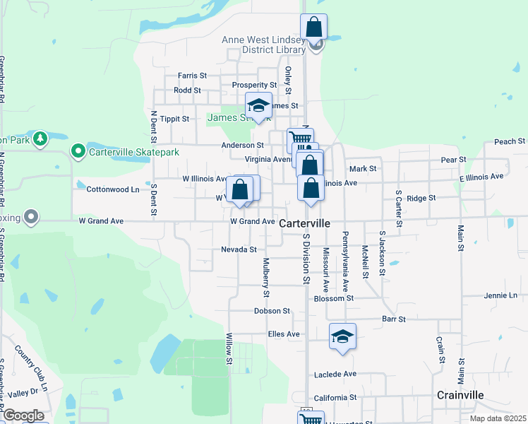 map of restaurants, bars, coffee shops, grocery stores, and more near 402 Washington Street in Carterville