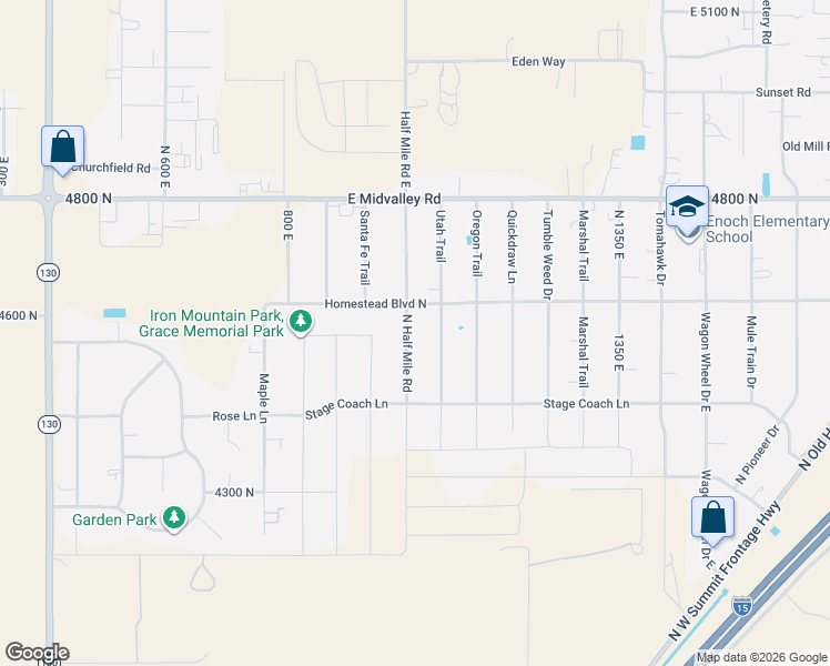 map of restaurants, bars, coffee shops, grocery stores, and more near 4580 North Half Mile Road in Enoch