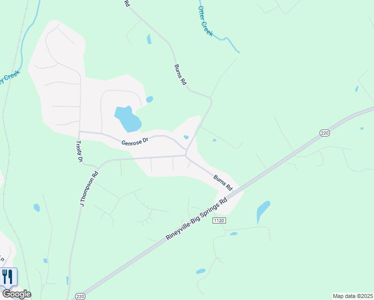 map of restaurants, bars, coffee shops, grocery stores, and more near 123 Genrose Drive in Rineyville