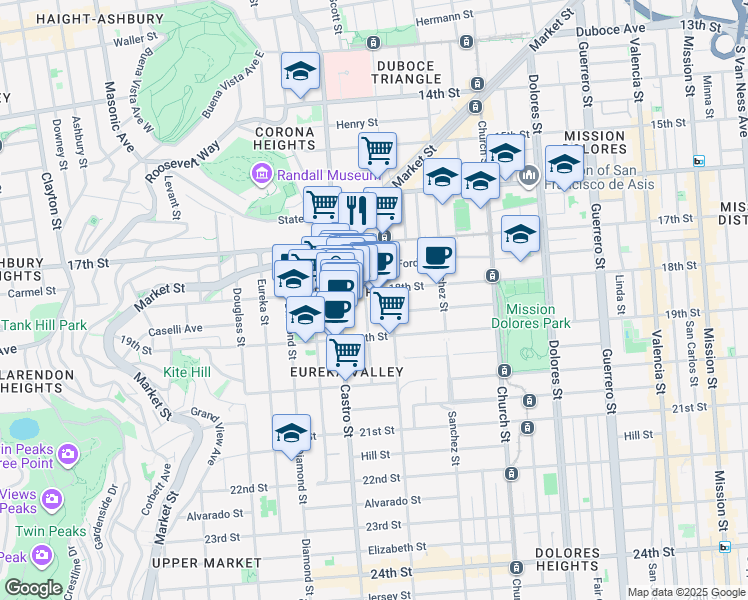 map of restaurants, bars, coffee shops, grocery stores, and more near 4047 18th Street in San Francisco
