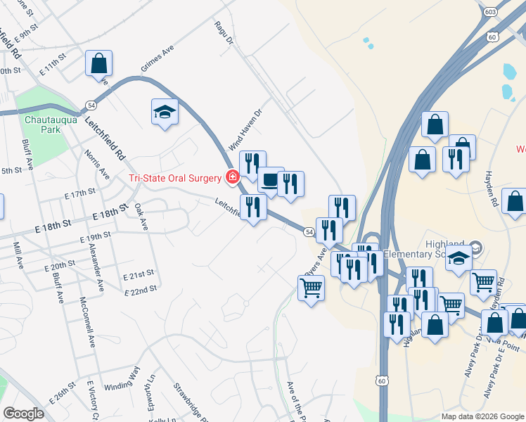 map of restaurants, bars, coffee shops, grocery stores, and more near 2090 Kentucky 54 in Owensboro