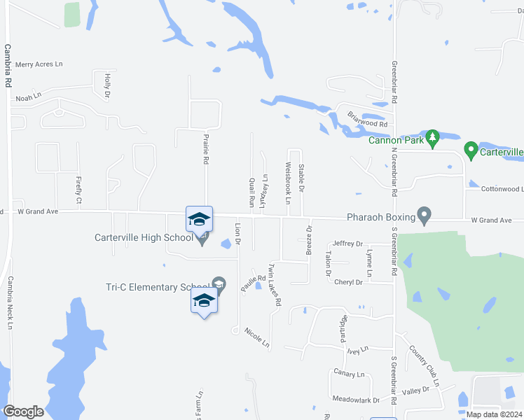 map of restaurants, bars, coffee shops, grocery stores, and more near 100 Lyndsey Lane in Carterville