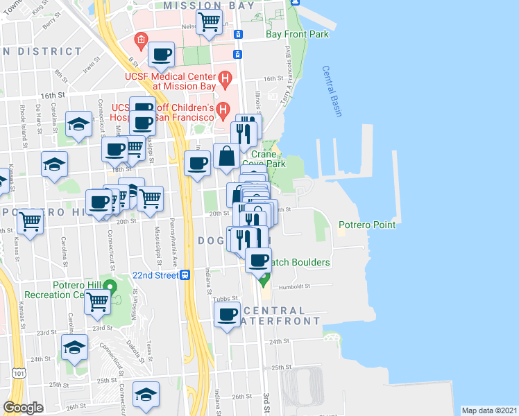 map of restaurants, bars, coffee shops, grocery stores, and more near in San Francisco