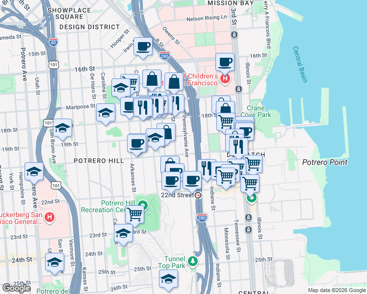 map of restaurants, bars, coffee shops, grocery stores, and more near in San Francisco