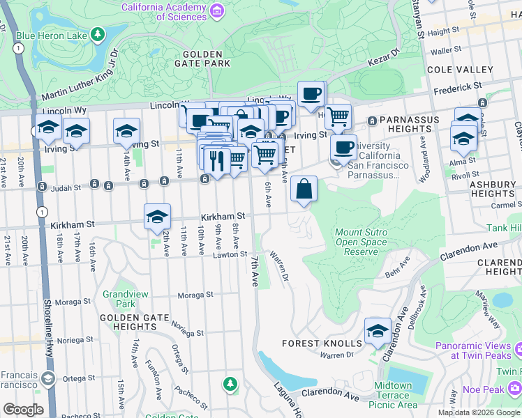map of restaurants, bars, coffee shops, grocery stores, and more near in San Francisco
