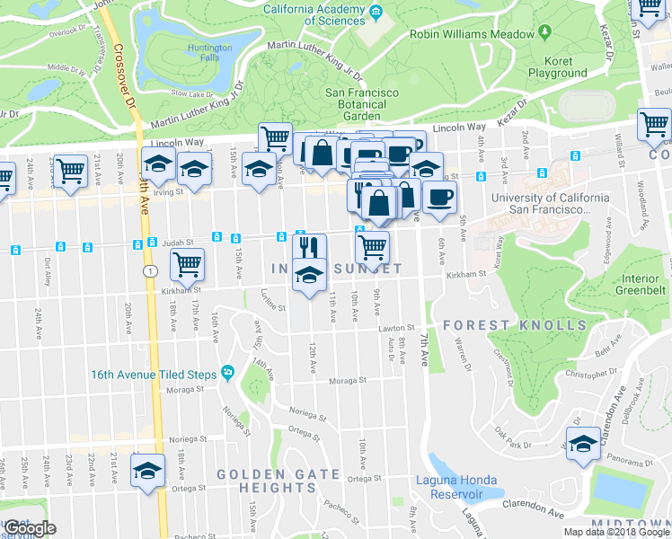 map of restaurants, bars, coffee shops, grocery stores, and more near in San Francisco